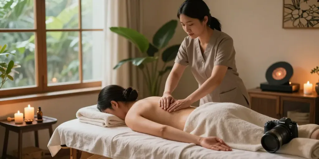 Relaxing 안산출장마사지 session in a peaceful home spa environment.
