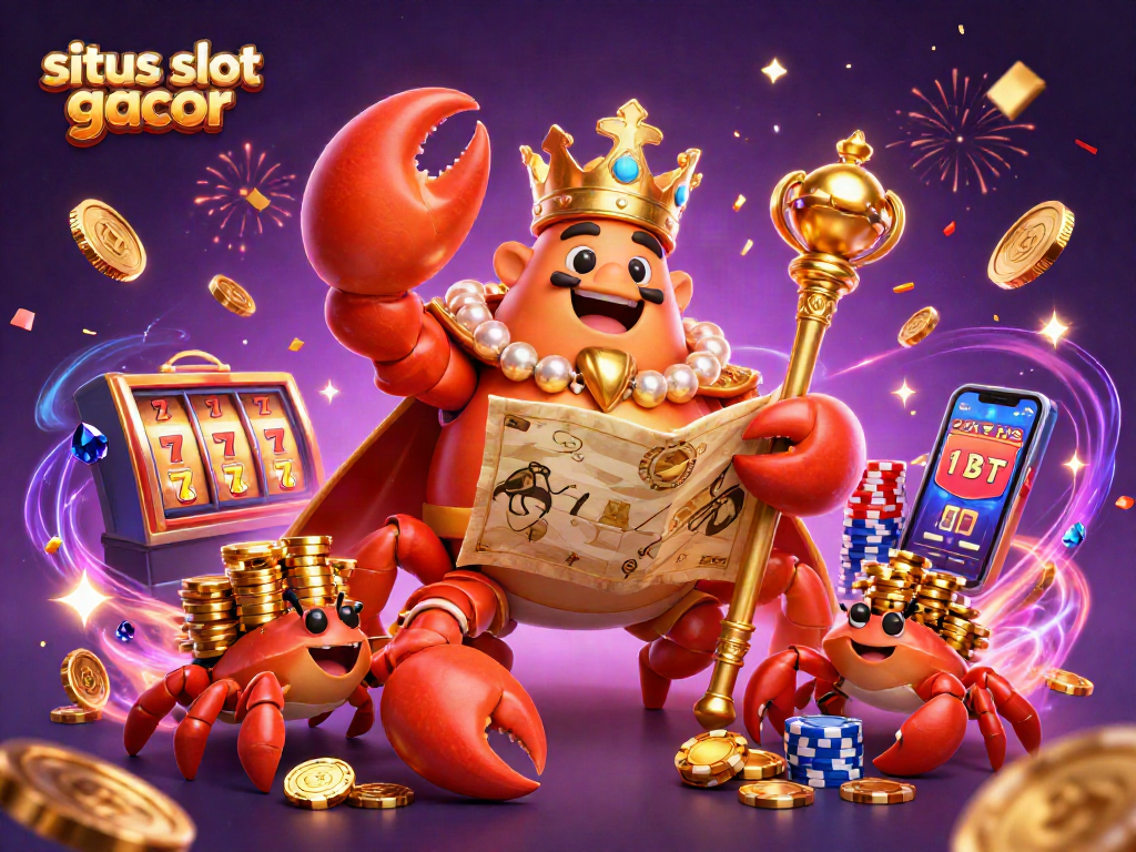 Engage with the dynamic situs slot gacor scene featuring a crab emperor amidst jackpots and treasures.