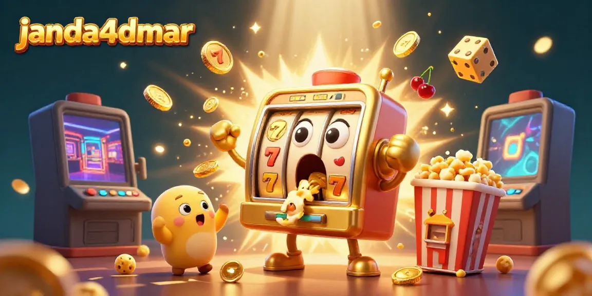 Mesin slot janda4dmar terkejut melihat jackpotnya, dikelilingi koin dan mesin slot bayi.