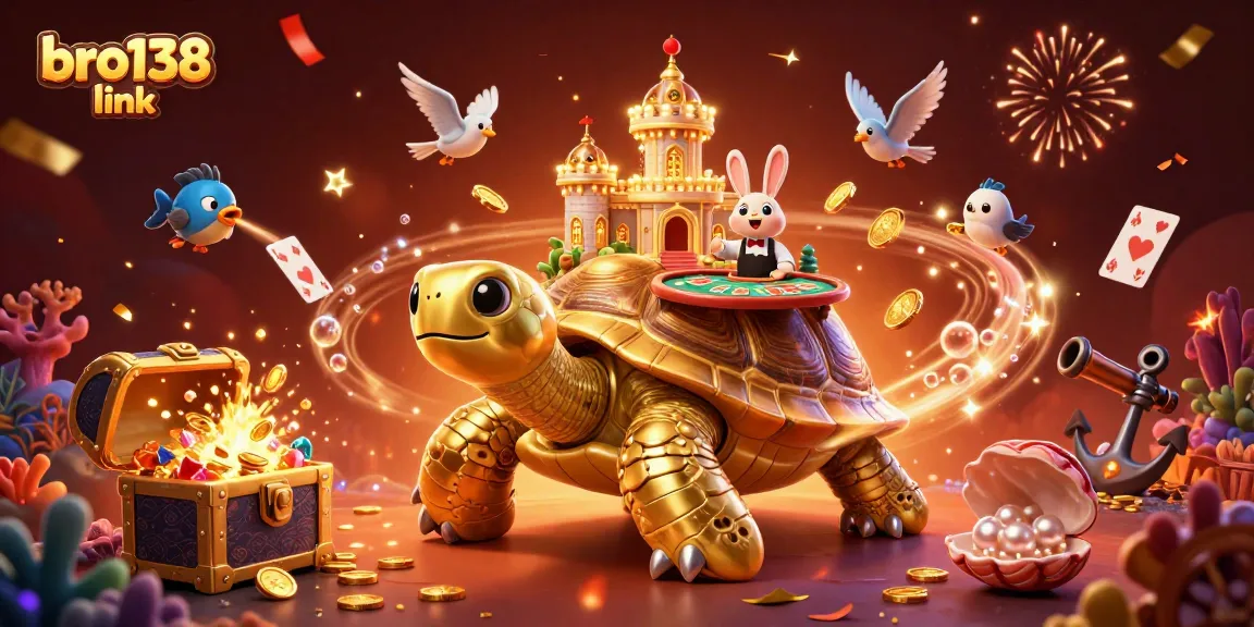 Spin the reels with creativity at bro138 link featuring a golden tortoise casino scene.