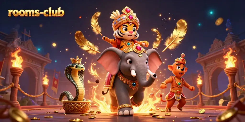 Permainan slot yang menggembirakan di rooms-club dengan harimau maharaja dan elefant berkilau.