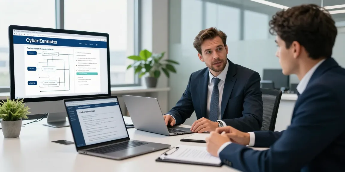 Discussing cyber essentials cost and certification in a modern office.