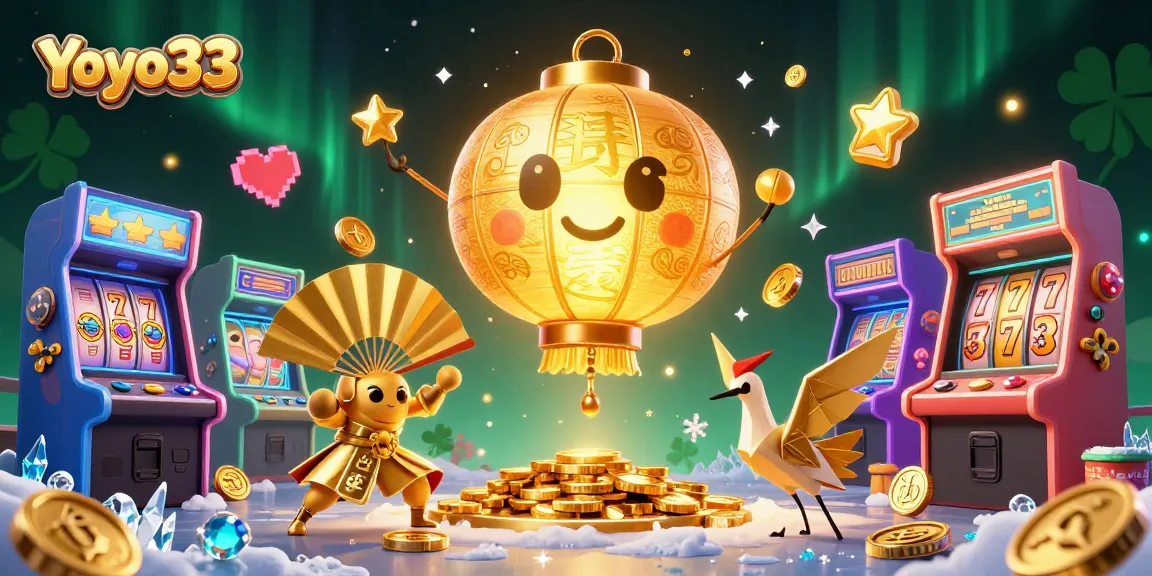 Experience thrilling gaming with Yoyo33, a vibrant night market casino scene filled with golden elements.