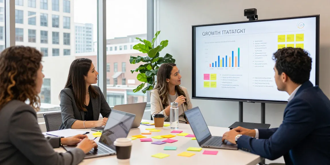 Spokane marketing team brainstorming strategies in a modern office.