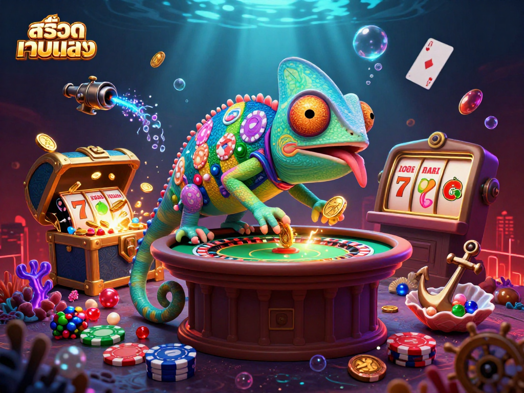 Experience vibrant gameplay with สล็อตเว็บตรง through a colorful chameleon and exploding treasures.