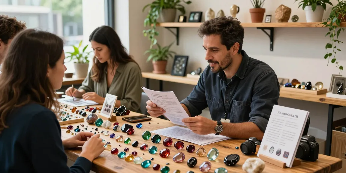 Explore quality gems at https://www.mygemspot.com with expert merchants showcasing vibrant gemstones in a welcoming marketplace.