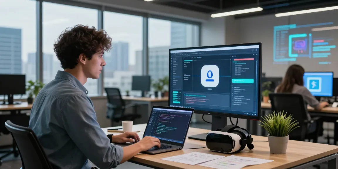Engaging workspace with an AI gf interface and modern tech elements illustrating innovation in AI