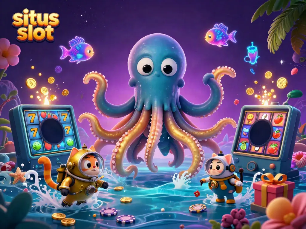 Engage with the exciting world of situs slot with vibrant 3D characters, dynamic slots, and treasure-filled scenes.