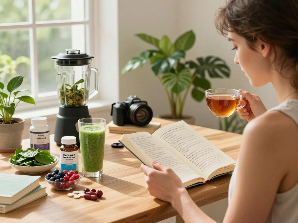 NAD+ benefits highlighted in a modern wellness scene with a health-conscious person enjoying Buccal Strips in a bright, serene home.