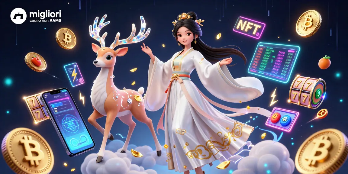 Gioca nei migliori casino non AAMS con un'illustrazione 3D straordinaria che mostra slot e elementi crypto.