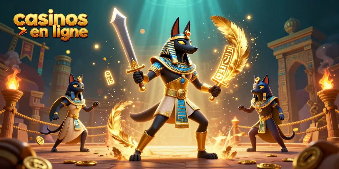Vivez l'expérience des casinos en ligne avec Anubis et Bastet entourés de richesses dorées.