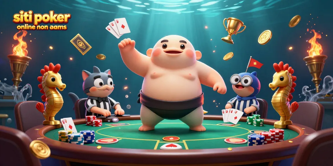 Gioca nei migliori siti poker online non AAMS mentre un pesce palla si esibisce in un match di poker animato.
