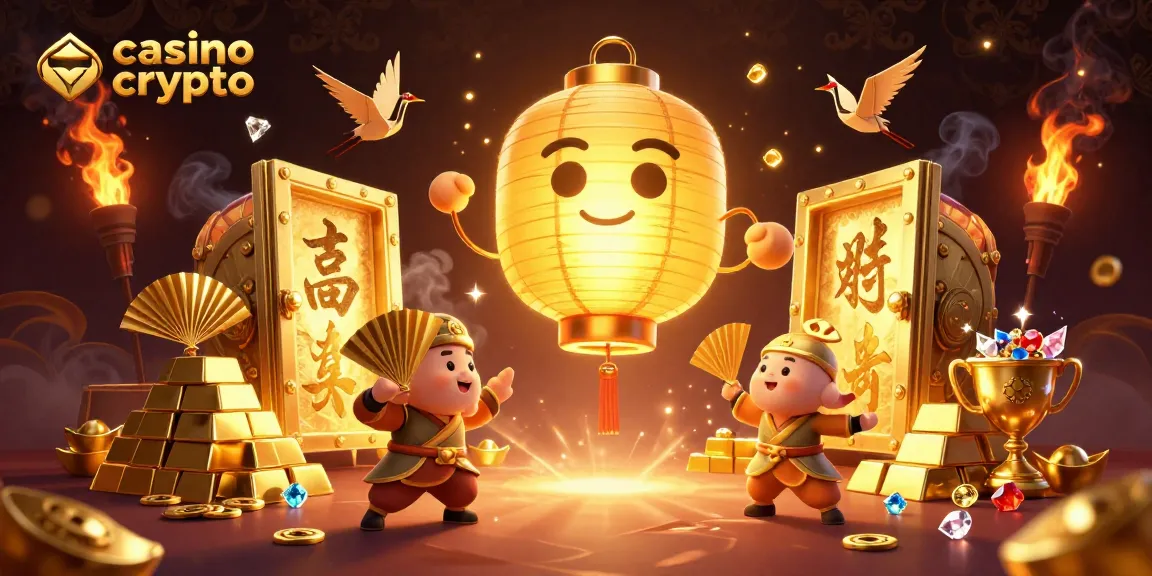 Giochi d'azzardo al casino crypto con simboli fortunati e premi dorati.
