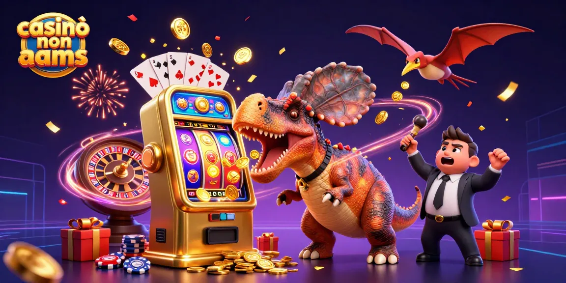 Divertiti con i casinò non AAMS mentre un pachycephalosaurus colpisce una slot machine d’oro.
