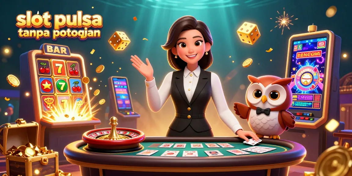 Spin the reels on slot pulsa tanpa potongan with vibrant casino elements and winning scenes.