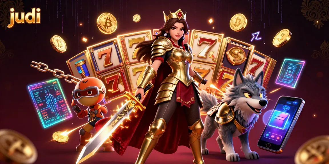 Engage in judi with immersive slot gameplay featuring a warrior queen and glowing wolf.