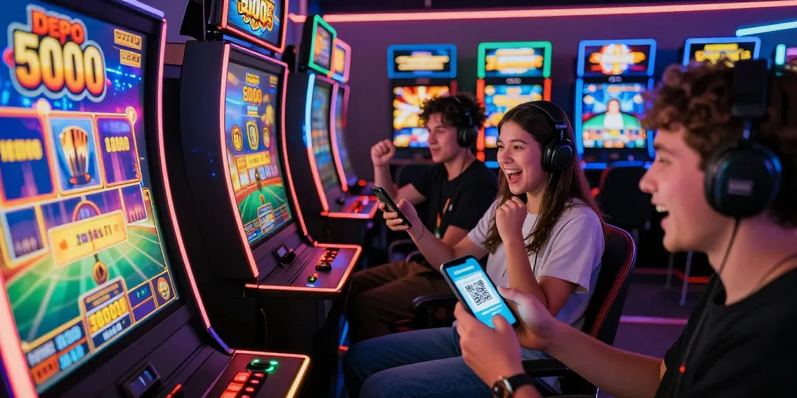 Exciting scene of players enjoying slot depo 5000 games with vibrant graphics and engaging interactions in a lively online gaming environment.