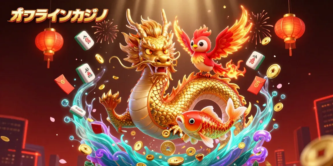 オンラインカジノで遊ぶため、豪華なドラゴンや鳳凰と共に楽しむシーン。