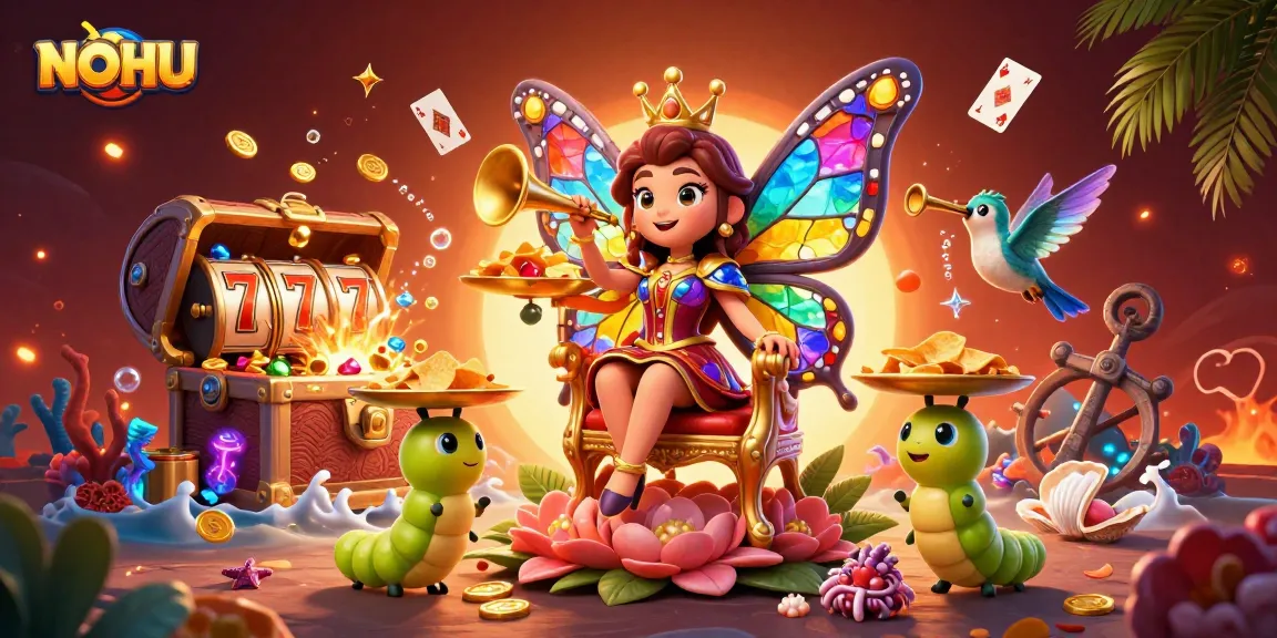 Experience winning at NOHU with vibrant casino elements and captivating characters amidst a dynamic scene.