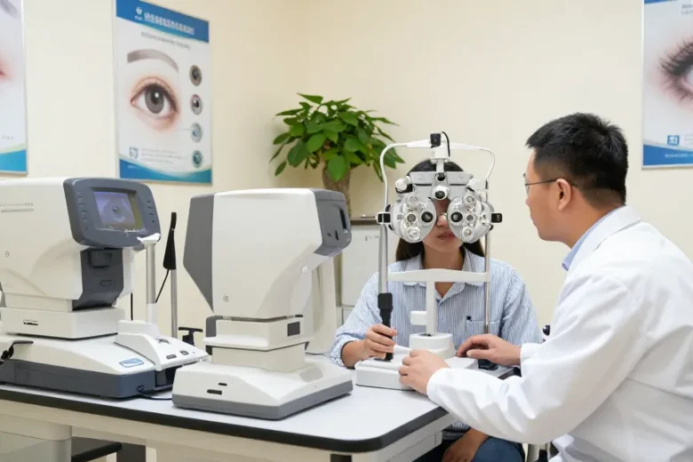 Compare ICL prices in a modern eye clinic during a consultation.