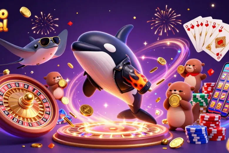 Experience popo togel with vibrant cartoon characters and casino elements bursting with energy.
